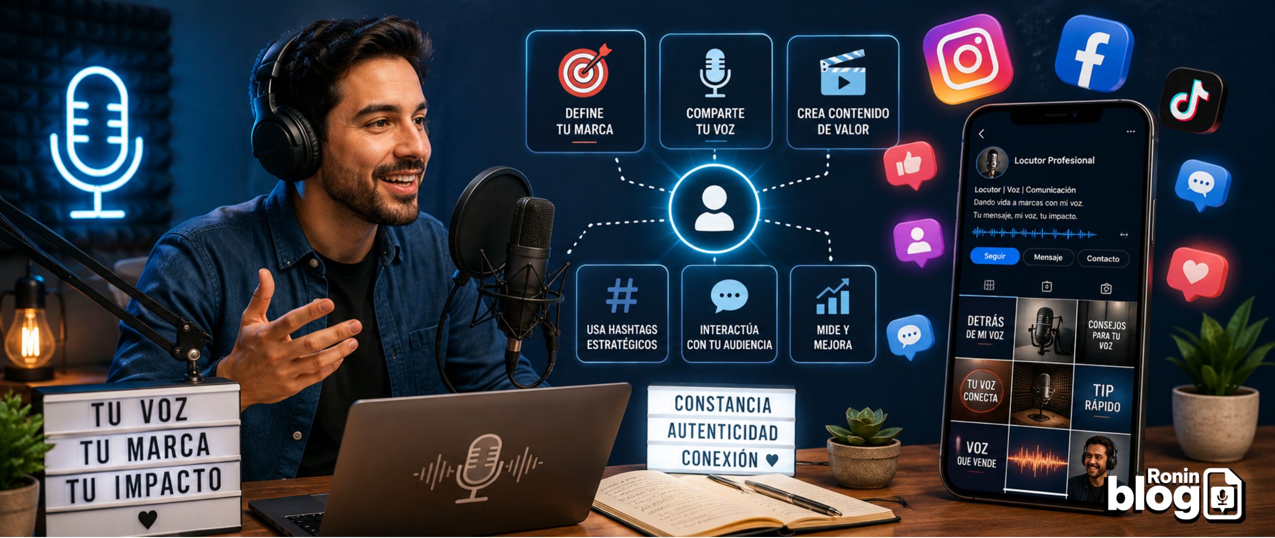 Claves para promocionar tu trabajo como locutor en redes sociales - ENTRENAMIENTO DICCIÓN Y MANEJO DE VOZ - PORTADA